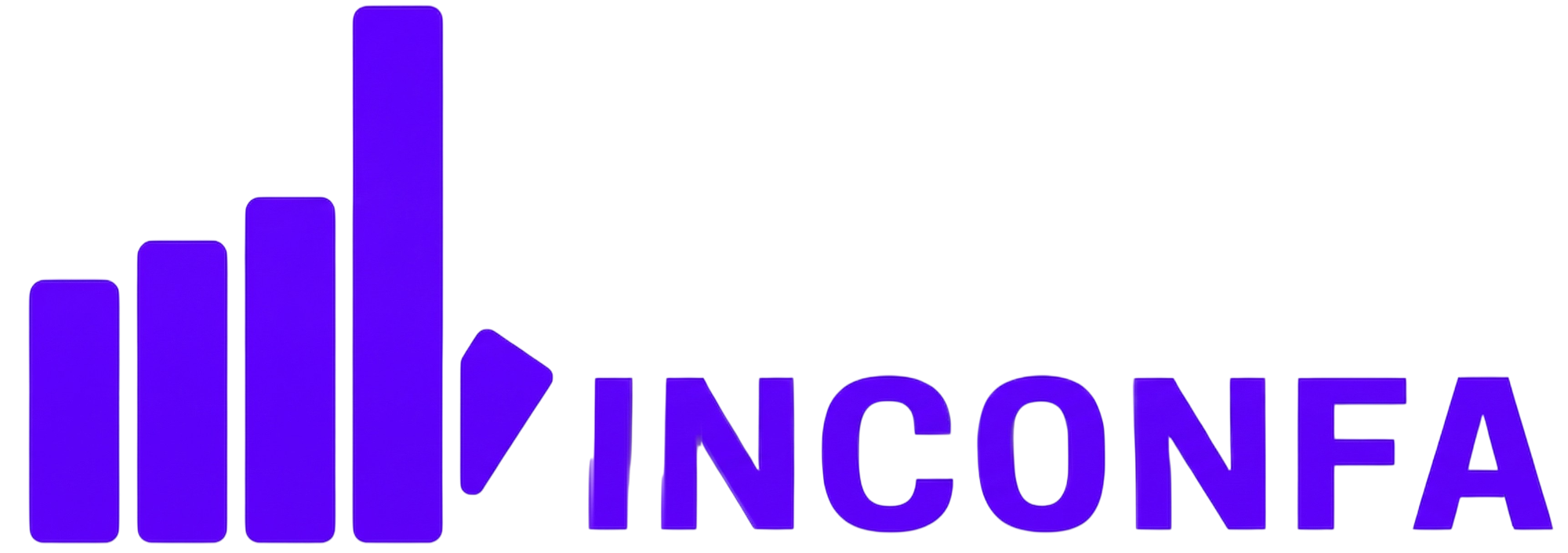 Logotipo roxo sobre fundo preto composto por um ícone de gráfico de barras crescentes à esquerda e a palavra "INCONFA" escrita em letras maiúsculas à direita.
