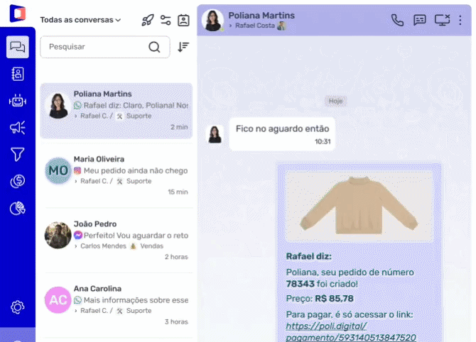 Imagem de uma tela de chat na plataforma de mensagens da Microsoft Teams, exibindo conversas com nomes de contatos e mensagens trocadas.